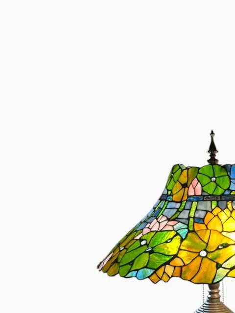 Tiffany-Style 'Pond Lily' Stained Glass Table Lamp - detail