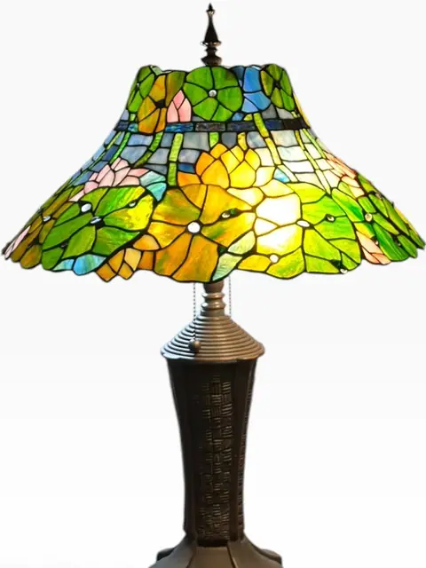 Tiffany-Style 'Pond Lily' Stained Glass Table Lamp - detail