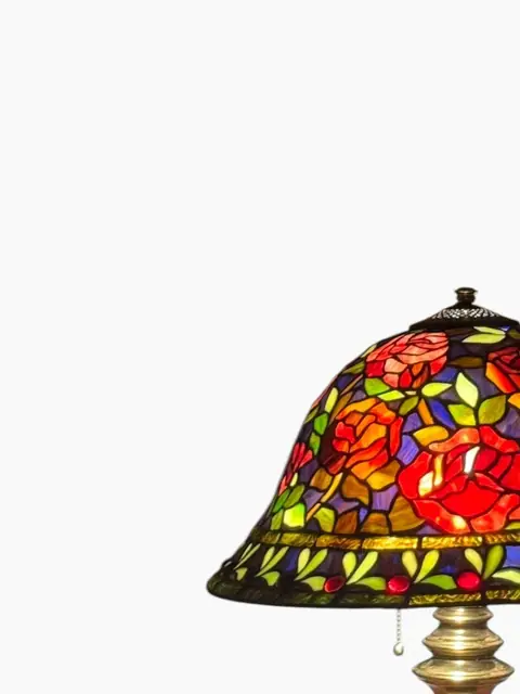 Tiffany-Style Rose Bouquet Stained-Glass Table Lamp - detail