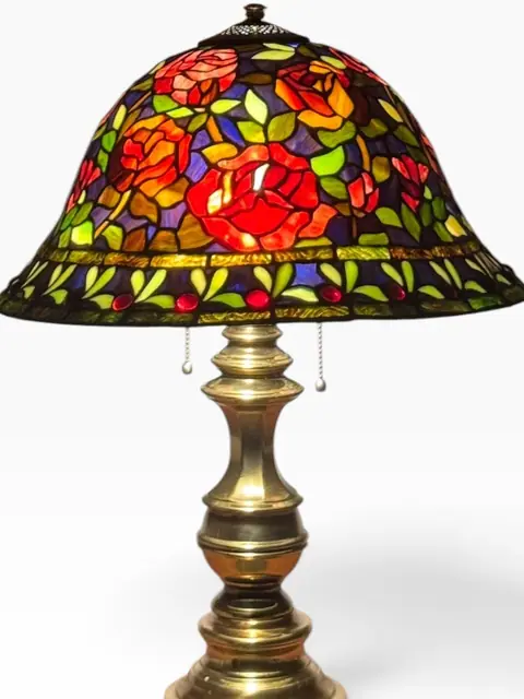 Tiffany-Style Rose Bouquet Stained-Glass Table Lamp - detail