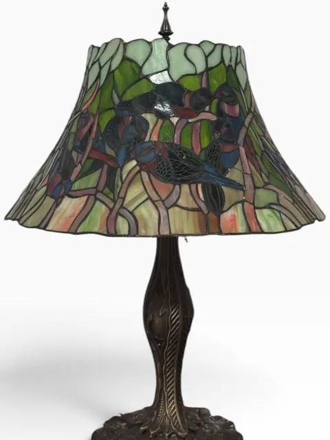 Tiffany-Style Stained-Glass Table Lamp with Birds - detail
