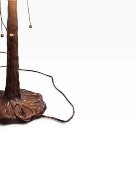 Tiffany-Style Stained-Glass Table Lamp with Crimson Floral Shade - detail