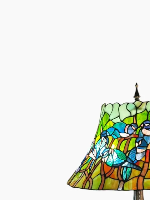 Tiffany-Style Stained-Glass Table Lamp with Swallows - detail