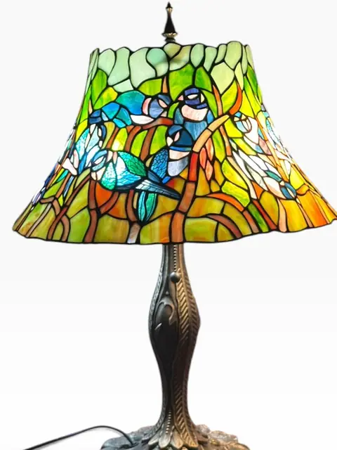 Tiffany-Style Stained-Glass Table Lamp with Swallows - detail