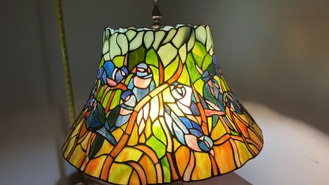 Tiffany-Style Stained-Glass Table Lamp with Swallows - detail