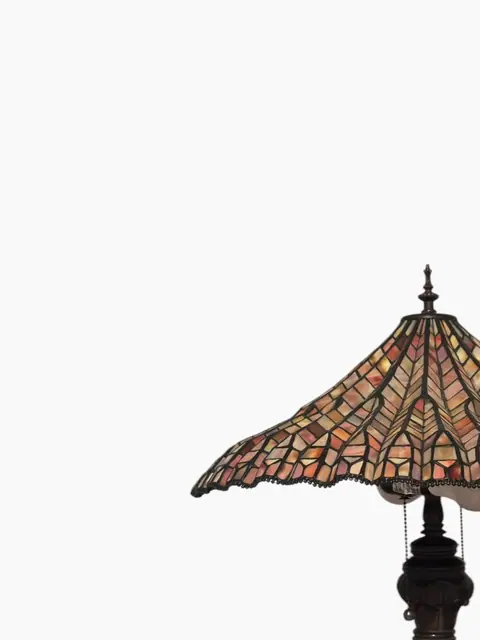 Tiffany-Style Umbrella Table Lamp with Peach Mosaic Shade - detail