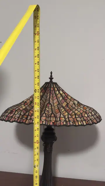 Tiffany-Style Umbrella Table Lamp with Peach Mosaic Shade - detail