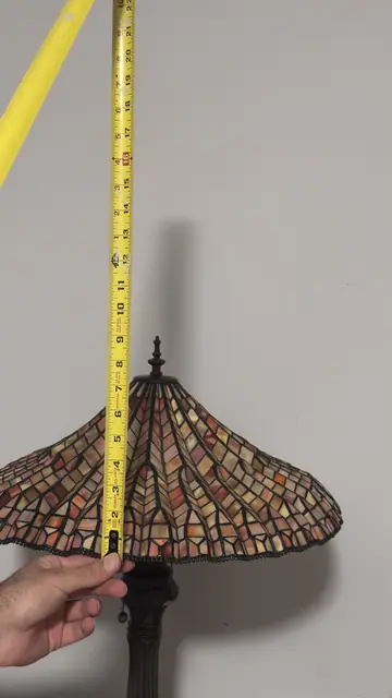 Tiffany-Style Umbrella Table Lamp with Peach Mosaic Shade - detail