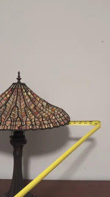 Tiffany-Style Umbrella Table Lamp with Peach Mosaic Shade - detail