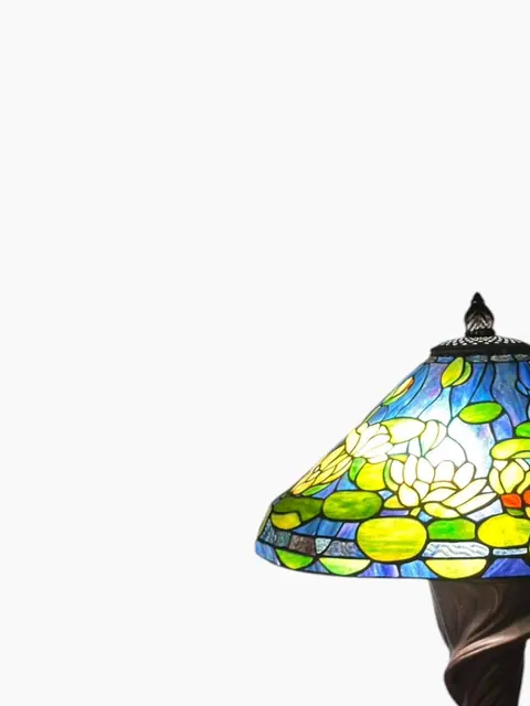 Tiffany-Style Water Lily Stained-Glass Table Lamp - detail