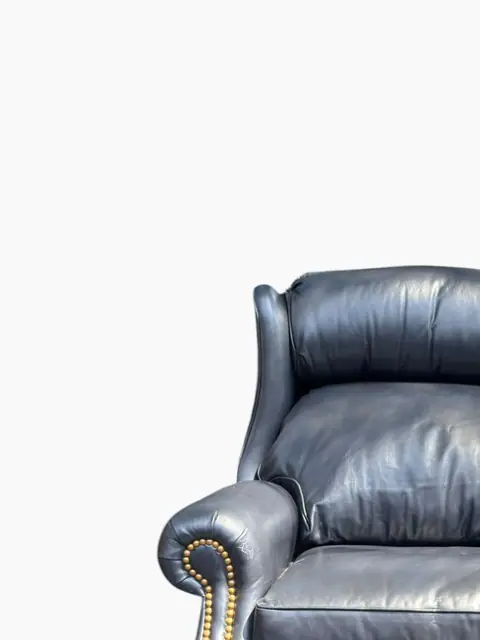 Traditional Leather Wingback Recliner Chair with Brass Nailhead Trim - detail