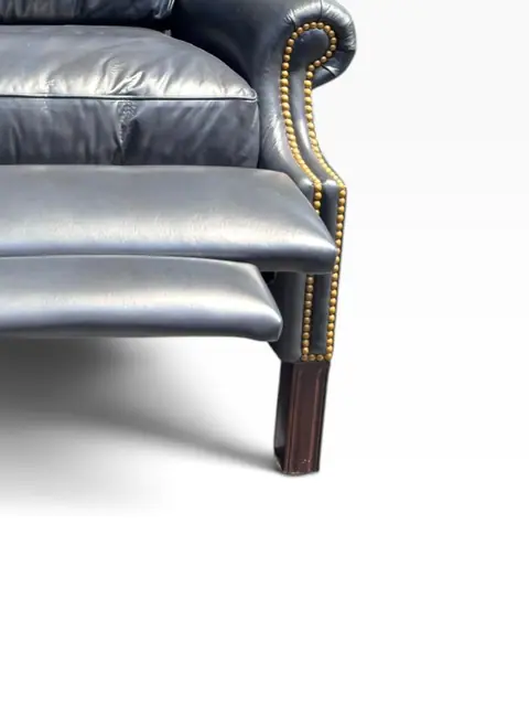 Traditional Leather Wingback Recliner Chair with Brass Nailhead Trim - detail