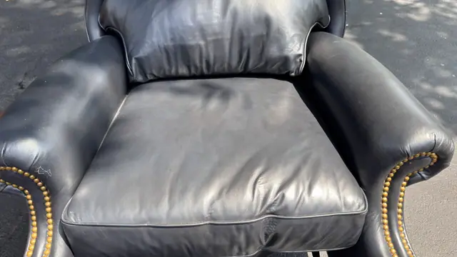 Traditional Leather Wingback Recliner Chair with Brass Nailhead Trim - detail