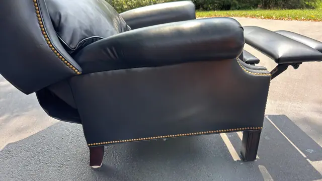 Traditional Leather Wingback Recliner Chair with Brass Nailhead Trim - detail