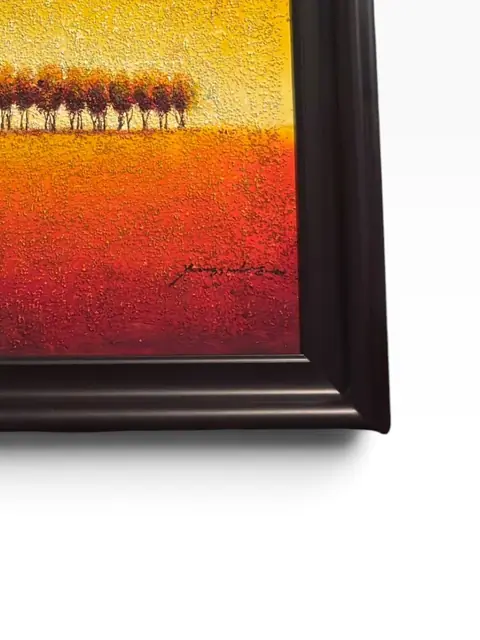 Treeline at Dusk — Signed Textured Oil on Canvas, Framed - detail