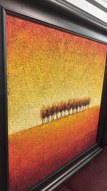 Treeline at Dusk — Signed Textured Oil on Canvas, Framed - detail