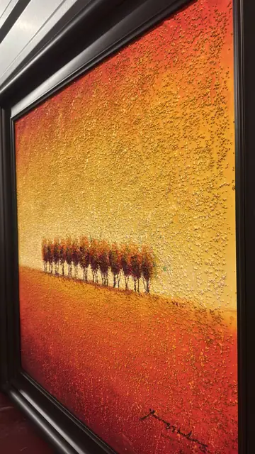 Treeline at Dusk — Signed Textured Oil on Canvas, Framed - detail