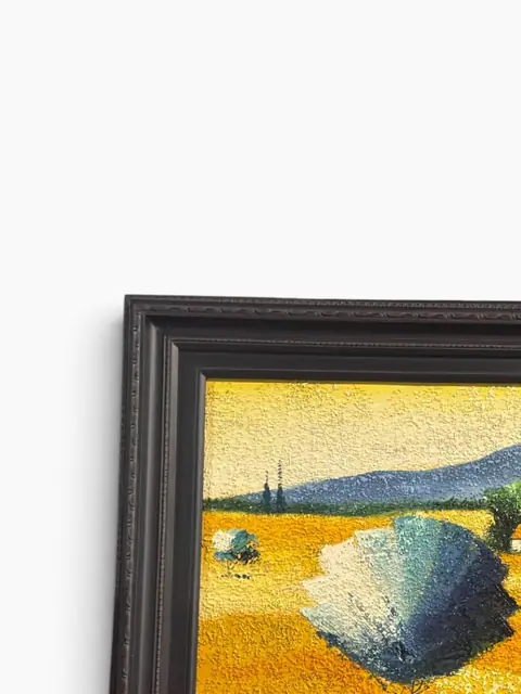 Tuscan Fields with Blue Tree - Signed Oil on Canvas, Framed - detail