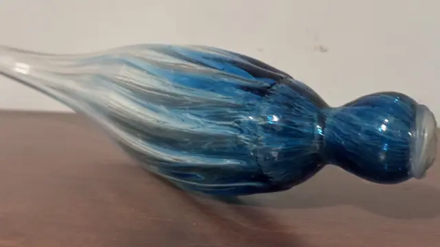Victorian Nailsea Glass Rolling Pin, Cobalt Blue and Clear, circa 1870 - detail