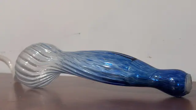 Victorian Nailsea Glass Rolling Pin, Cobalt Blue and Clear, circa 1870 - detail